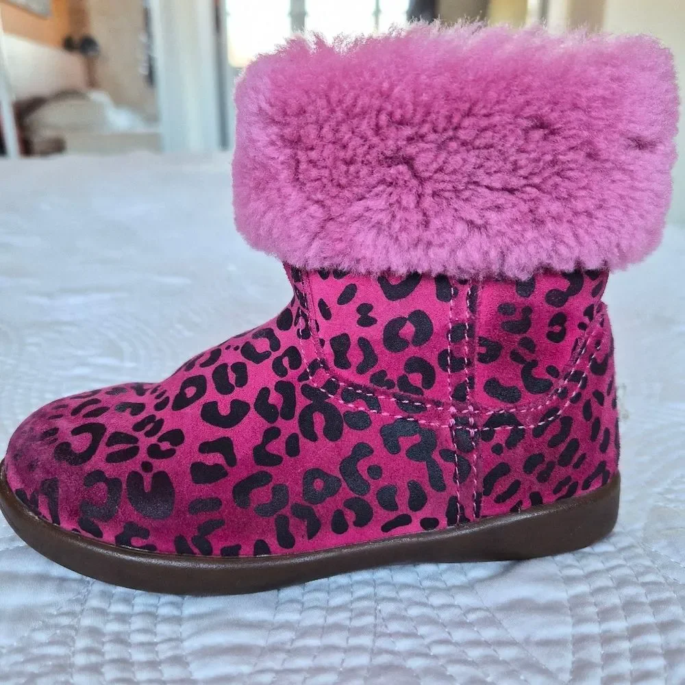 GUC Ugg Jorie Boot Cheetah Pink Metallic Lined Sherling Boot Girls 9